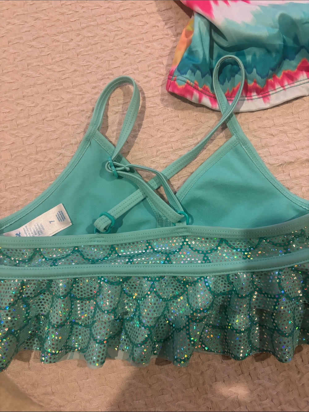 Girls Swim Bikini Sets - Teal, Pink, Rainbow, 4 tops and 2 bottoms mix and match - Picture 7 of 11